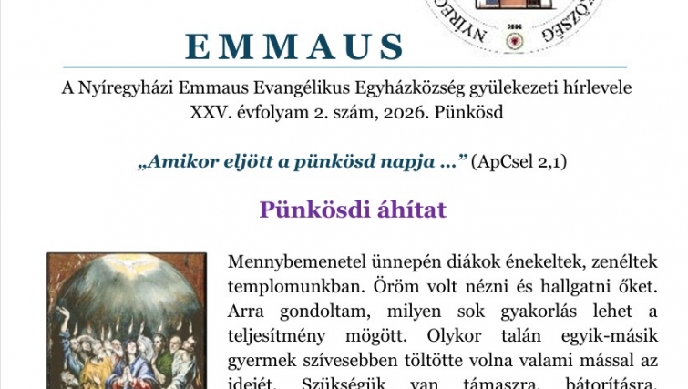Pünkösdi hírlevél Pünkösdi hírlevél